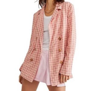 Free People Pink Checkered Blazer